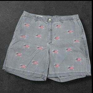 Orvis Men’s 40 Embroidered American Flag Chino Shorts Gray Cotton USA Patriotic